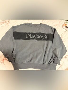 PLAYBOY Gray and Black Logo Crewneck Sweater